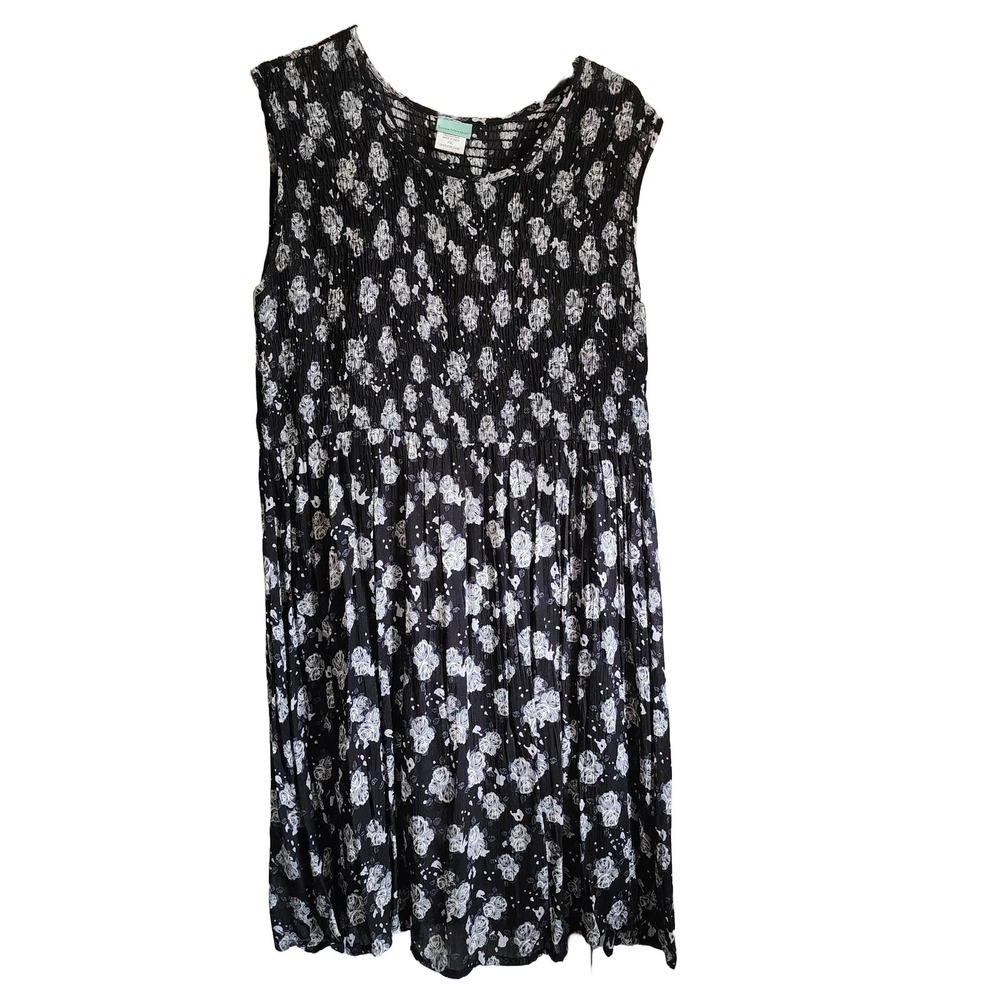 Sara Morgan Vintage Y2K Black Floral Smocked Dress Petite PXL Rayon Sleeveless